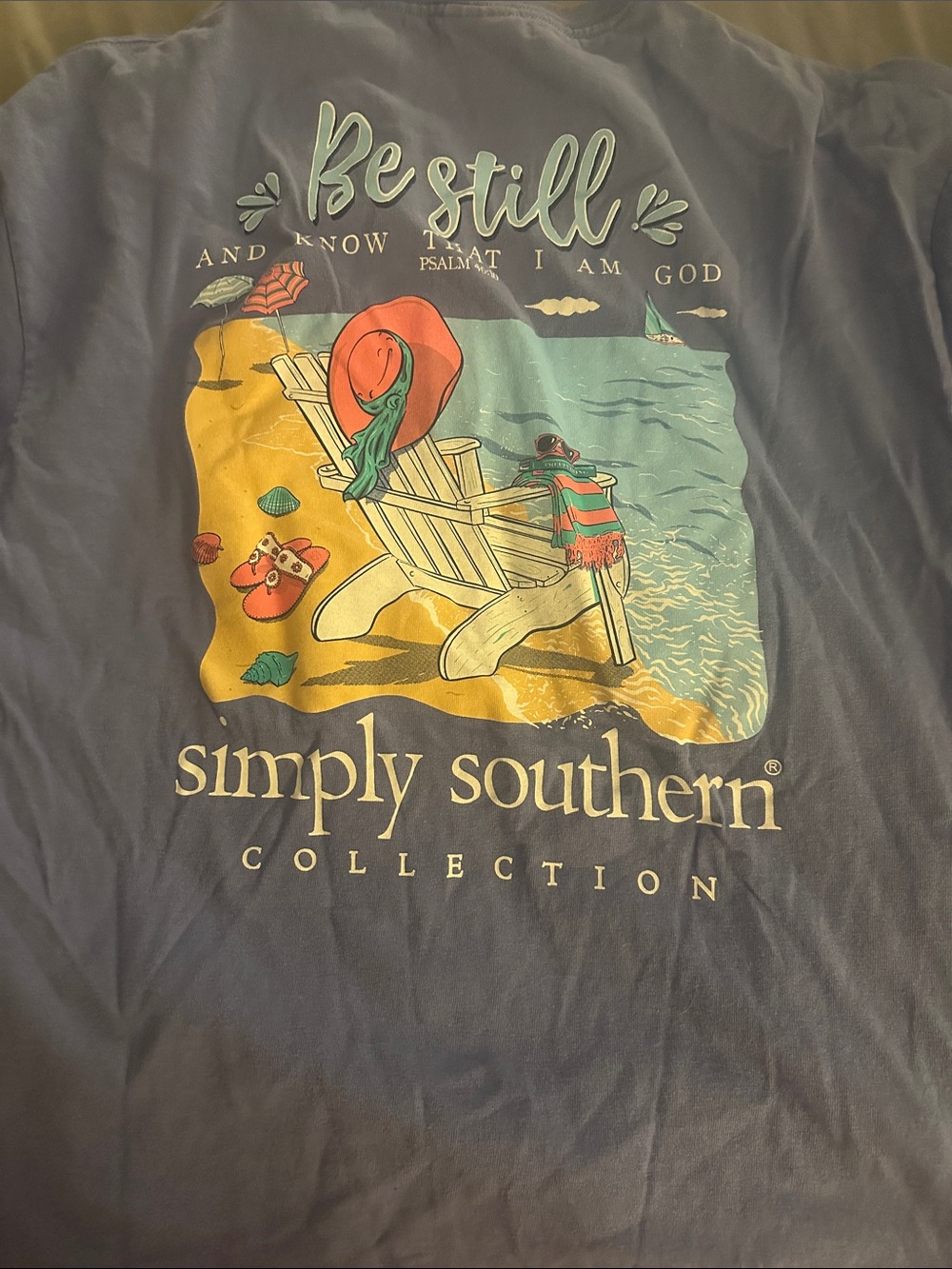 Simply Southern SS Tee - Blueish Purple w/Beach Print (Yellow, Teal, Pink)